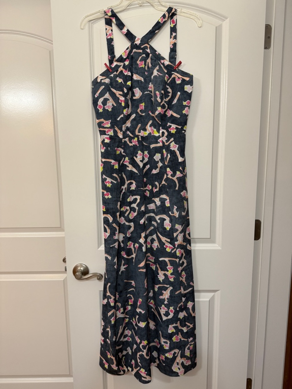 CAbi Navy Floral-Print Maxi Dress with Crisscross Straps